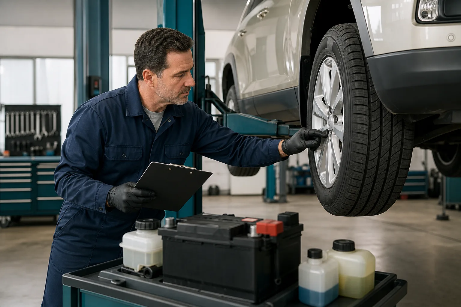 Multi-point vehicle inspection checklist being completed before long-distance travel, 1200x800